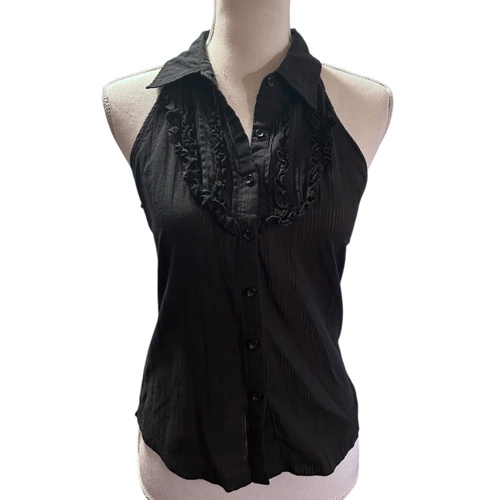 Bozzolo Ruffle Button Down Top Womens Large Collared Sleeveless Boho Western Con